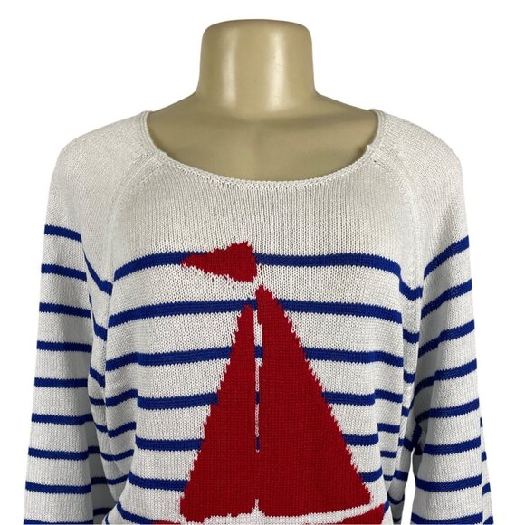 Loft Womens Striped White and Blue Sweater With Red Sailboat Size M - New - Picture 4 of 10